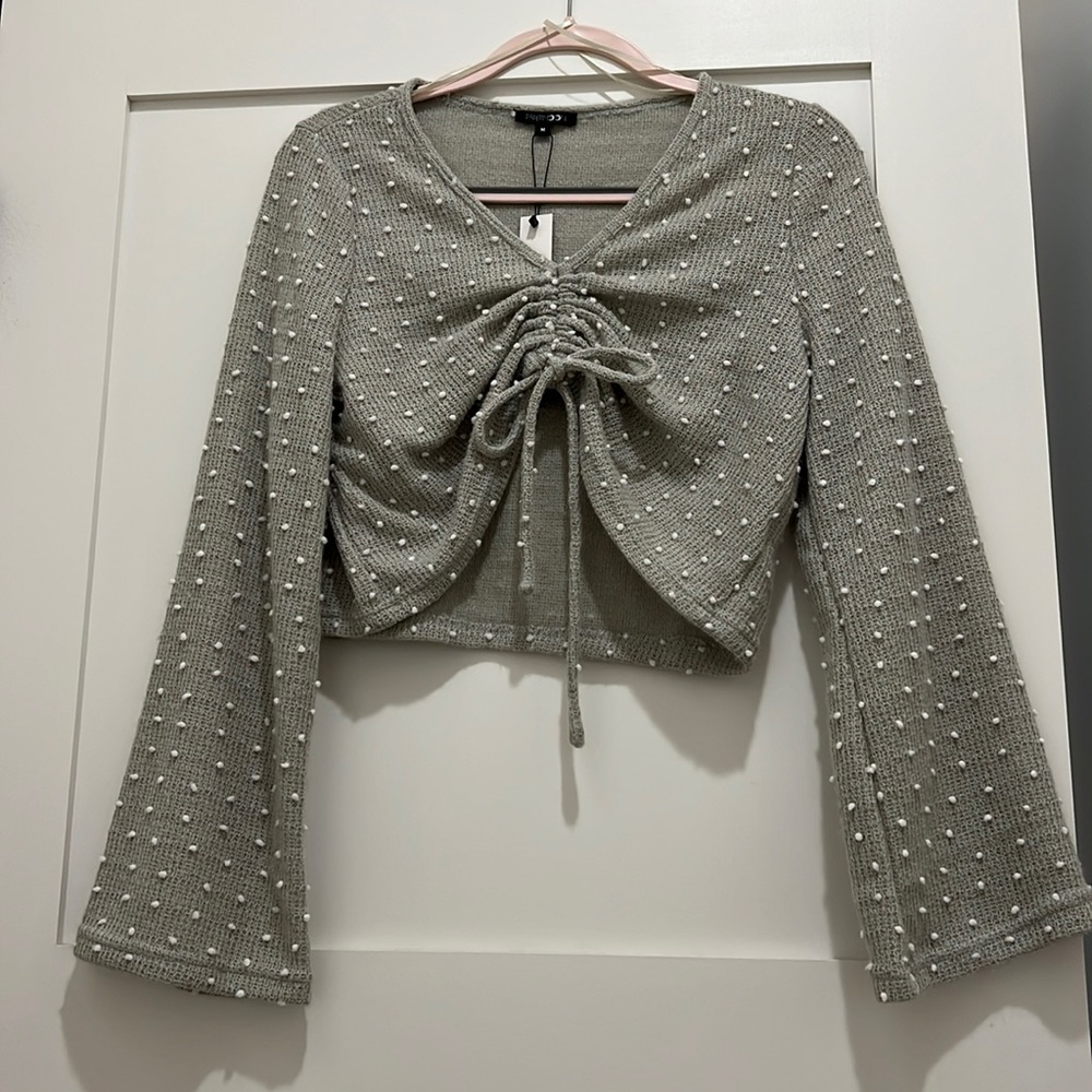 Paper moon sweater with long sleeve and tie front